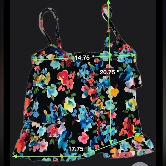 Aqua Green® Women's UPF 50 V-Neck Angled Tiered Tankini Top Multi Floral Print S - Picture 9 of 9